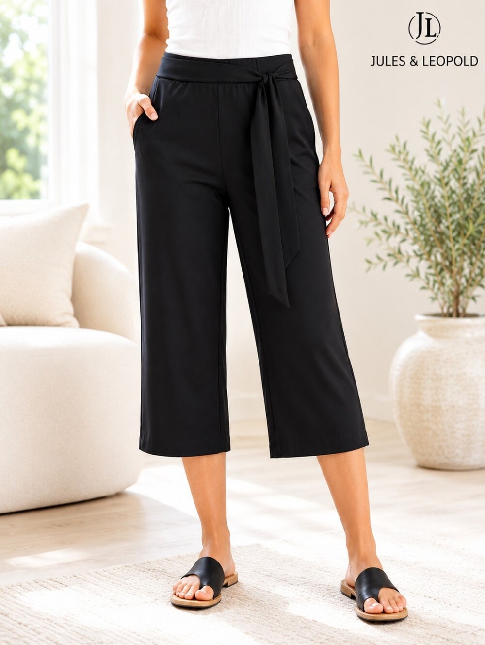 💙 Jules & Leopold - Black Tie-Waist Bermuda Capris